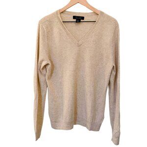 Tahari 100% Cashmere V-Neck Sweater Beige Neutral XL